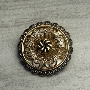 Vintage WEST GERMANY signed mother of pearl and goldtone filagree scarf clip